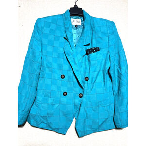 Le Suit Blazer Womens 16 Green Button Peaked Lapel Black Trim Office Career Work